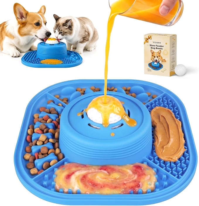 3-in-1 Dog Slow Feeder Bowl, 10in Large Non-Slip Slow Feed Dog Bowl with Removable Design, Food-Grade Silicone Puzzle Slow Feeder for Dogs & Cats, Helps Prevent Bloating and Indigestion（10 Inch） by Viowey