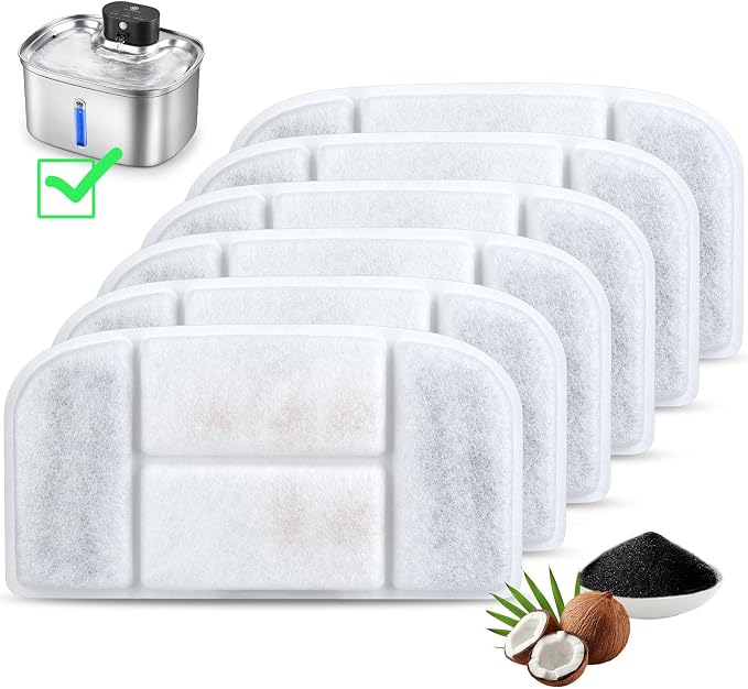 BOORCA 5L Wireless Cat Water Fountain Filters 6 Pieces Triple Filtration System Replacement Filter Fit for 5L Cat Pet Fountain, 6 Filtration System and 2 Pre-Filter Sponges - Image 2