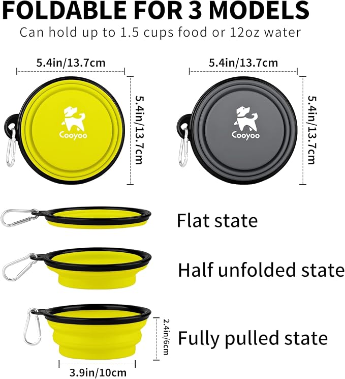 COOYOO Collapsible Dog Bowl,2 Pack Collapsible Dog Water Bowls for Cats Dogs,Portable Pet Feeding Watering Dish for Walking Parking Traveling with 2 Carabiners - Image 3
