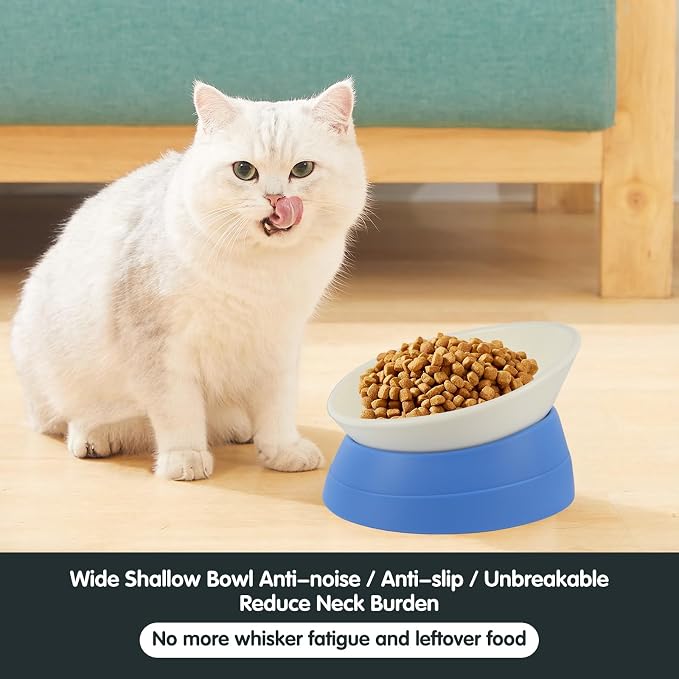 Bulldog Bowl Anti-Slip Dog Cat Dish Detachable Rubber Dog Bowl Pet Sterile Tilted Pet Feeder Slope Base (Blue, 3.5 Cup (Medium/Large Dog)) - Image 2