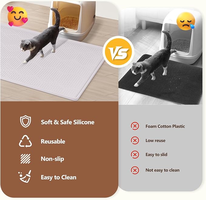 Silicone Cat Litter Box Mat 38'' x 25'' Cat Mat with Toy, White | Extra Large Litter Mat with lip, Non-Slip Waterproof Cat Litter Mat Litter Trapping Mat for Floor, Easy to Clean - Image 3