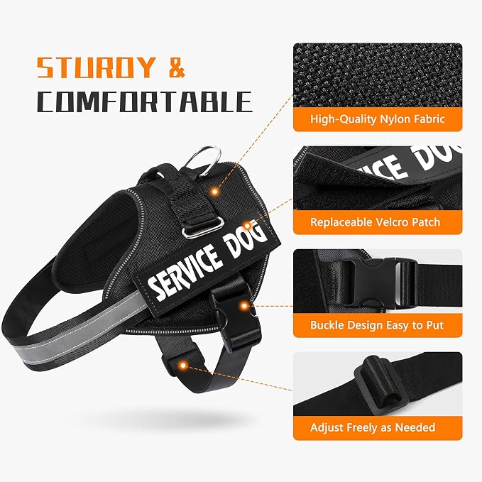 MUMUPET Service Dog Vest, No Pull & Reflective Dog Harness, Black, L | Easy Control Handle, Soft & Breathable Padding, Adjustable Fit for Small to Large Dogs, 2 Removable Patches - Image 2