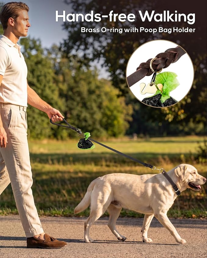Taglory Leather Dog Leash for Large Medium Dogs, Hand-Braided, 4FT Brown | Strong for Training & Everyday Walks, Soft Grip Full Control, Hands-Free Poop Bag Holder, Rotating Brass Clasp, 3/4 INCH - Image 3