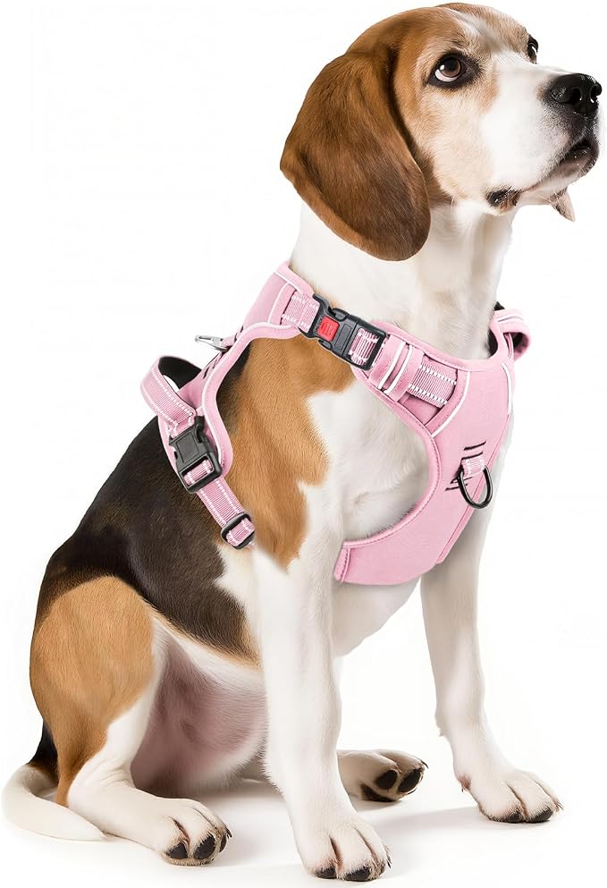 Timos Dog Harness, Front Clip No Pull Medium Sized with Handle, Pink, M | No Choke, Adjustable Reflective Soft Padded, Quick Release 3 Buckles, Easy On & Off, Front & Back 2 Clips for Outdoor Walking by Timos