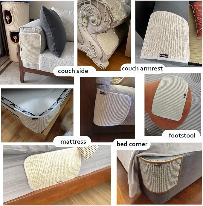2PCS Cat Scratcher Mat Sofa Protector Natural Sisal Cat Scratching Mat Cat Scratch Couch Bed Corner Cover Heavy Duty Couch Guard Easy Installation Scratch Pad Grinding Claws(Beige Small) - Image 7