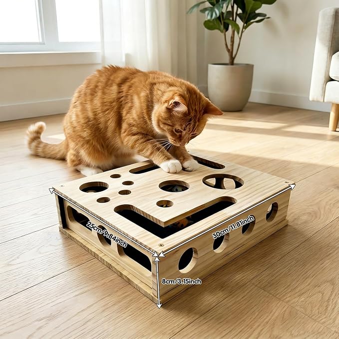 Cat Nail File Scratcher, Cat Scratch Puzzle Enrichment Box with Sandpaper Inside for Cat Claw Care, Stress-Free Trimming Nails, Puzzle Feeder Cat Toys Interactive for Indoor Cats (No Bell Balls) - Image 7