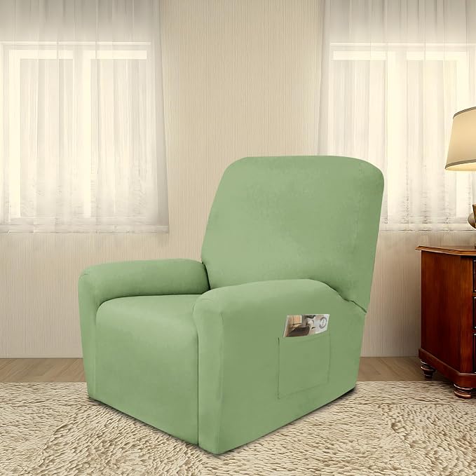 PureFit Stretc Recliner Chair Covers Fleece Soft Couch Covers for Sofa | Sage Green 4-Pieces Recliner Slipcover Pocket Couch Protector, Fleece Sofa Cover Washable with Non Slip Elastic Bottom - Image 2