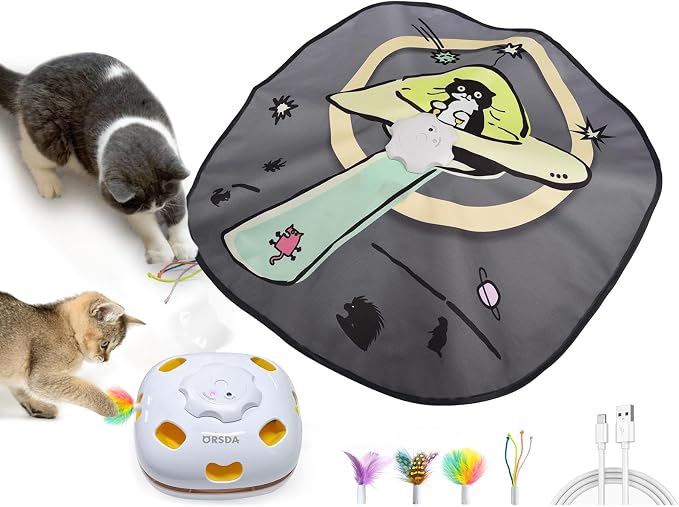 ORSDA 4 in 1 Interactive Cat Toys - Automatic Cat Toys for Indoor Cats & Kittens, 8 Holes Mice Whack-A-Mole, Hide and Seek Smart Motion with 5PCS DIY Replacement Refills by ORSDA