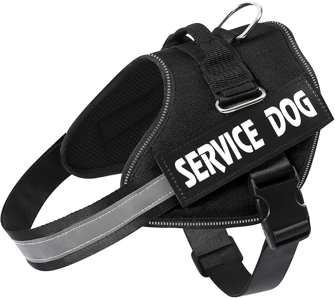 MUMUPET Service Dog Vest, No Pull & Reflective Dog Harness, Black, L | Easy Control Handle, Soft & Breathable Padding, Adjustable Fit for Small to Large Dogs, 2 Removable Patches by mumupet