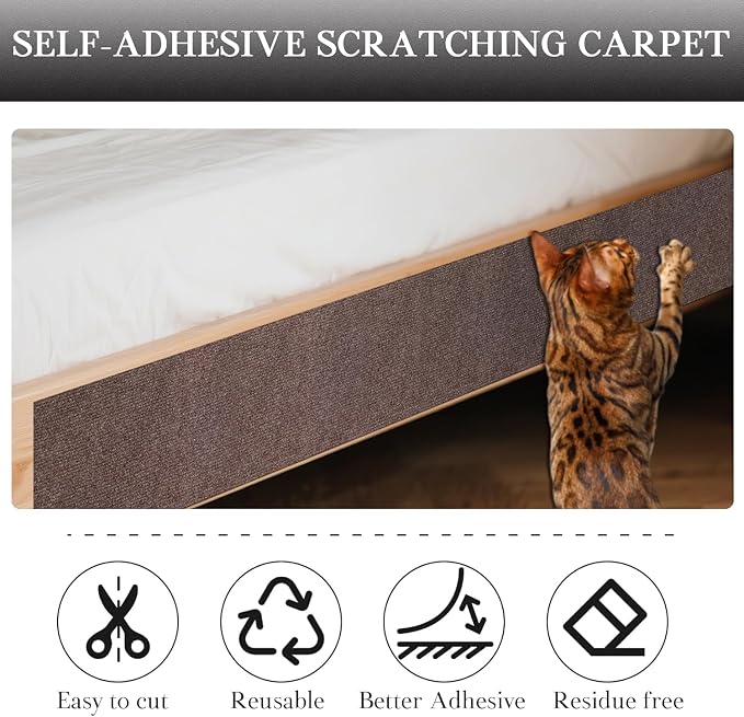 15.7'' x 39.3'' Cat Scratch Furniture Protector Adhesive Trimmable Cloth Couch Anti-Scratch Cover DIY Climb Couch Protector from Cat Claws, Covering Cat Tower, Replacement Pads，Brown - Image 4