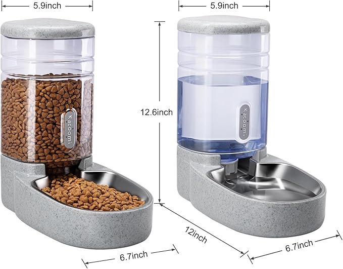Automatic Cat Feeder and Water Dispenser with Stainless Steel Bowl Gravity Food Feeder and Waterer Set for Small Medium Dog Puppy Kitten 1 Gallon x 2(Grey) - Image 6