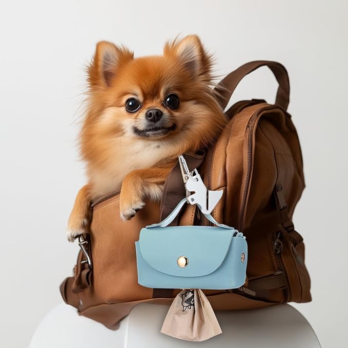 Affrolling 5 Pcs Leather Dog Poop Bag Holder Christmas Include 45 Scented Poop Bags Dispenser Cute for Travel Walking Dog Park and Outdoor Use(Sky Blue) - Image 2