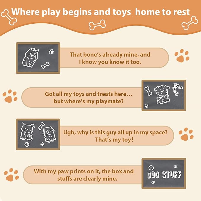 Dog Toy Box with Lid and Removable Divider, 19" Collapsible Toy basket and Handle，600D Fabric Cute Puppy Organizer for Pet Toys and Accessories - Grey - 1pcs - Image 6