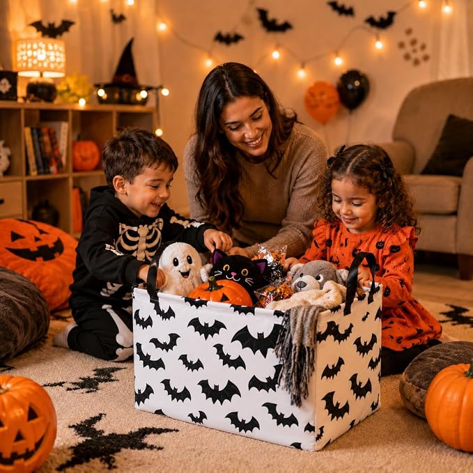 Halloween Batman Basket Gothic Bat Storage Kids Toy Organizer Room Decor | Collapsible Waterproof Kids Laundry Basket With Handles,Multi-scene Organizer for Home Bedroom,Black Bats Gift Bin - Image 5