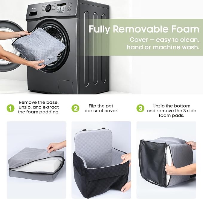 Waterproof Dog Booster Car Seat for Small Medium Dogs up to 26 lbs | 6-Inch Elevated Memory Foam CarSeat, Detachable Washable Cover, Y-Shape Safety Belt, Storage Pockets, Fits in Front/Back Seat - Image 7