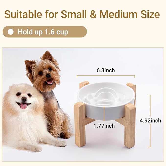 Elevated Ceramic Slow Feeder Dog Bowls Anti-Choking Slow Feeding for Small&Medium Size Anti-Slip Non-Lead & Toxic Durable Easy to Clean Maze Slow Feeder Bowl（8.26in White Flower Pattern） - Image 2