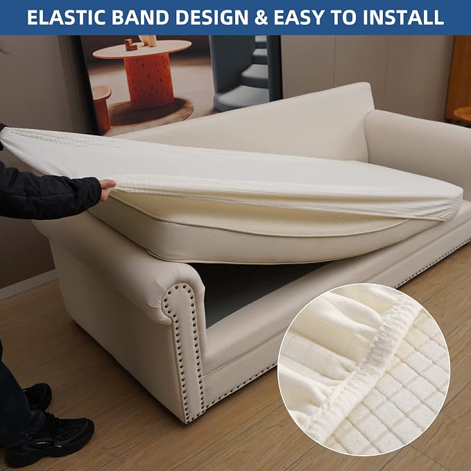 Eismodra Couch Covers for 3 Cushion Couch Sofa Magic Stretch Sofa Slipcover for Dogs Pet L Shape 2 Seat Replacement Furniture Protector,Cream White Length 65-78 inches(Only 1 Piece) - Image 4