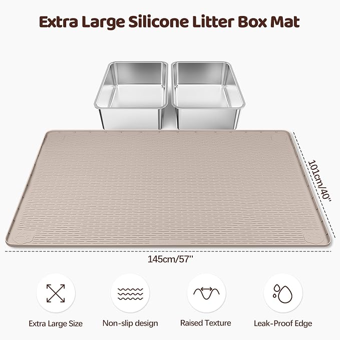 Silicone Cat Litter Mat for Litter Box 57”x40” Large Cat Mat, Khaki | Waterproof, Non-Slip, Leak-Proof Rug Mat with Lip, Easy to Clean, Extra Large Litter Catcher Mat for Floor - Image 2