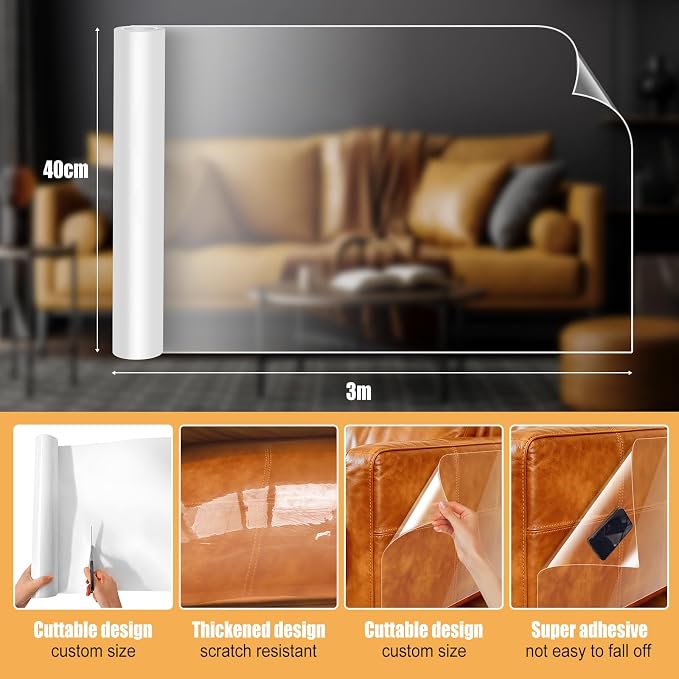 118"×11.8" Cat Scratch Furniture Protector for Leather Couch | No Pins Clear Anti Scratch Tape, Couch Protector from Cat Claws, Furniture Protectors from Cats Scratching, Easy to Remove - Image 3