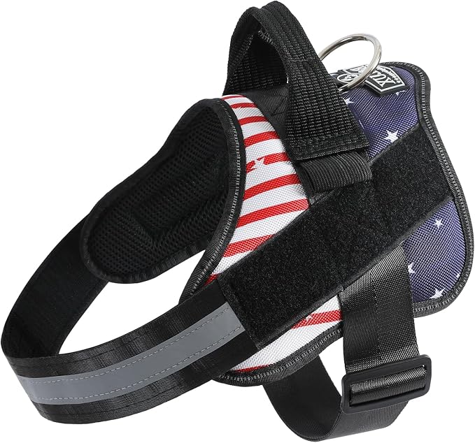 Dog Harness, No-Pull Reflective Dog Vest, Breathable Adjustable Pet Harness with Handle for Outdoor Walking - No More Pulling, Tugging or Choking (Flag, Small) by Bolux