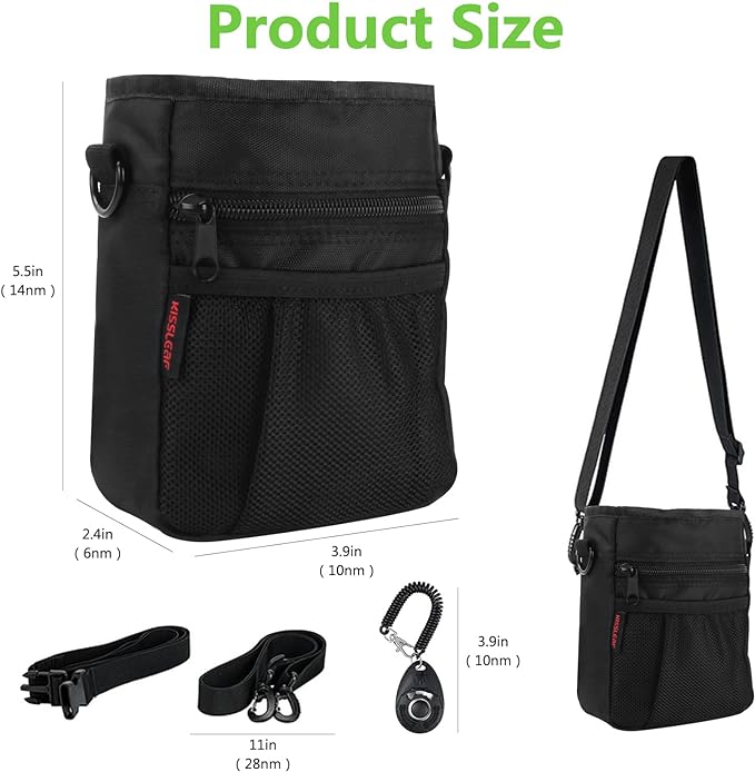 kissleaf Dog Treat Pouch, Magnetic Closure, Dog Clicker- Black | Dog Training Treat Pouch, Large Size, Nylon Material, Magnetic Closure & Clicker, for Walking, Obedience & Outdoor Use - Image 6