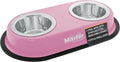 Master Pet Supply Double Dog Bowls Set with Elevated Base Hyper Pink | 2 - (8 oz) Stainless Steel Removable Dishes Double Cat Food Water Bowl, Dog Puppy Food Bowl Set, Rust Resistant, Raised Dish by MasterPetSupply