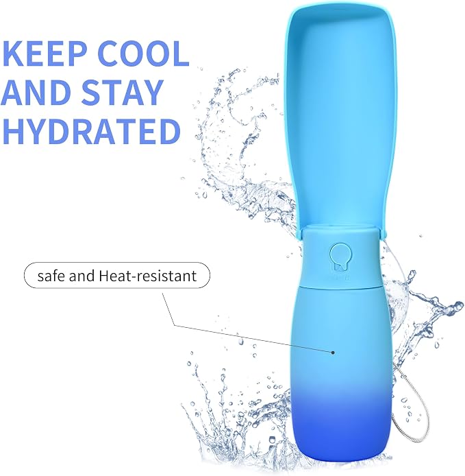 Portable Dog Water Bottle 19oz Blue | Foldable pet water dispenser, food grade plastic, ease to use for outdoor walking, hiking, travel - Image 2