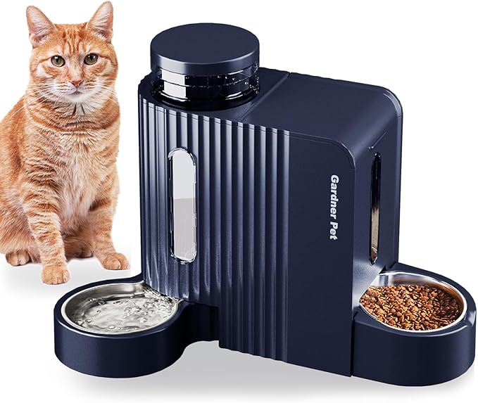 Gardner Pet Gravity Cat Food Feeder and Water Dispenser Stainless Steel Bowls Two-in-One Set Large Capacity Automatic Feeder for Pets Dogs, Puppies, Kittens-(0.8 Gallons x 2) by GardnerPet