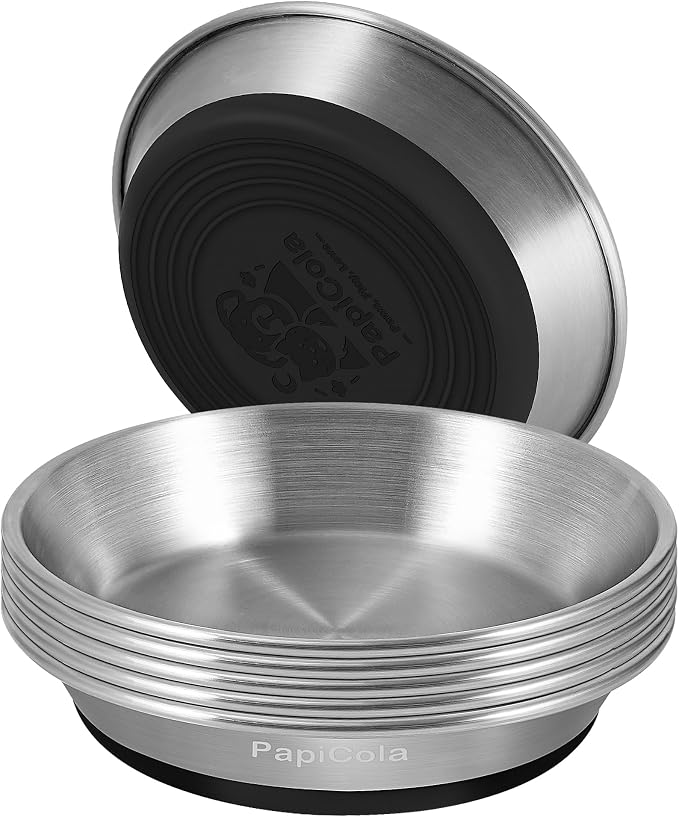 Stainless Steel Cat Bowl 6PC, Non-Slip cat Food Dish, Metal Cat Bowl | Heavy Duty, Whisker Friendly with Wide and Shallow Design, 6.3'' Wide, 0.7mm Thick 304 Stainless Steel, Ideal Pet Dish by PapiCola