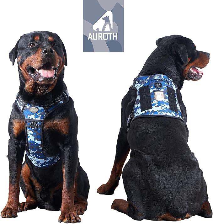 Auroth Tactical Dog Training Harness No Pulling Front Clip Leash Adhesion Reflective K9 Pet Working Vest Easy Control for Small Medium Large Dogs Blue Camo XL | Easy Control Handle, Adjustable, Reflective, Military K9, for Doberman Husky Walking Huntin... - Image 6