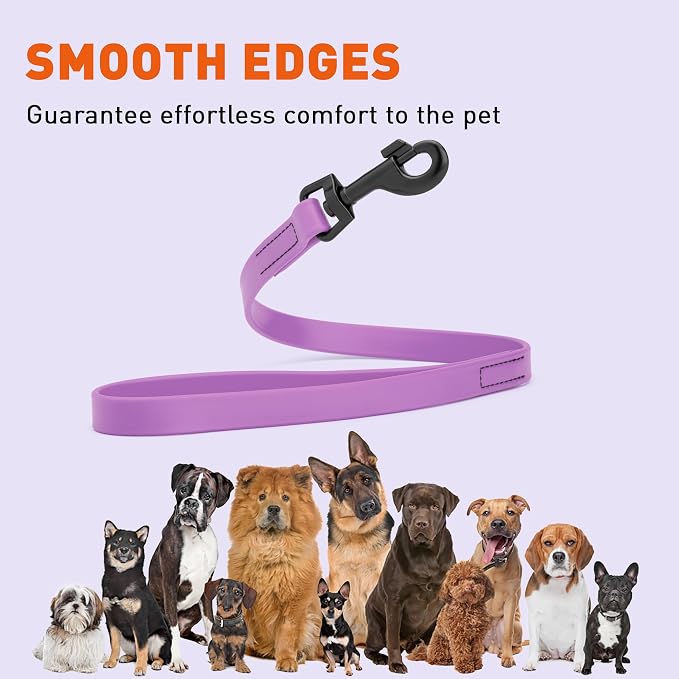 Dogline Biothane Waterproof Dog Leash Strong Coated Nylon Webbing with Black Hardware Odor-Proof Easy to Clean High Performance for Small or Large Dogs Made in USA 2 ft Lead, Amethyst Purple - Image 8