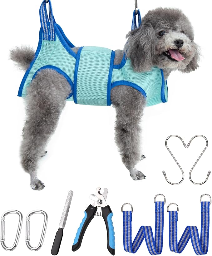 Kkiimatt Dog Grooming Hammock, XS Size Hanging Harness Holder for Nail Clipping,Nail Trimming Hammock for Pet, Grooming Sling Hanger with Thick Fabric Neck Support Wide Strap Restraint by Kkiimatt
