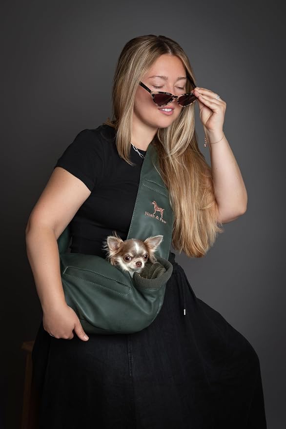 Noah & Paw Dog Sling Carrier for Small Dogs 3-10lb, Dog Sling for Small Dogs and Cats, Dog Carrier with Adjustable Padded Strap, Vegan Denim Lined with Fur, 3X Safety Features, Machine Washable - Image 2