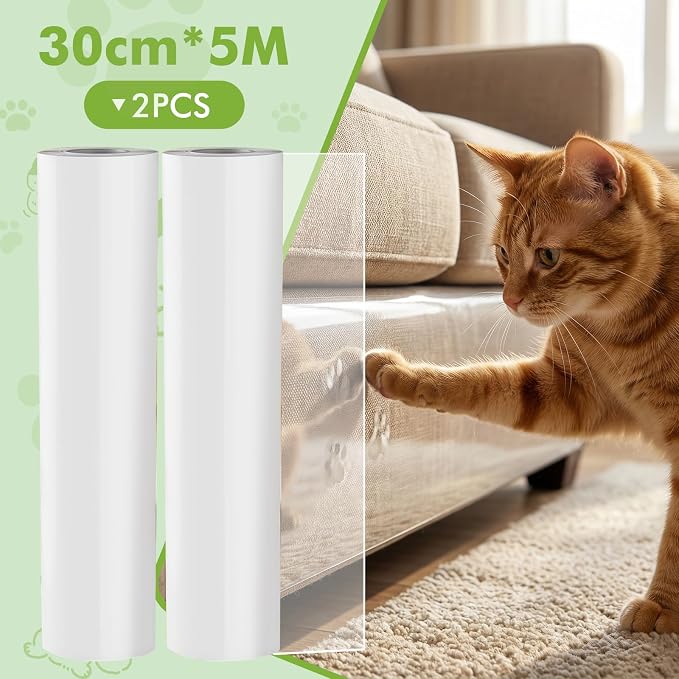 2 Pack Anti-Cat Scratch Furniture Protector, Single-Sided Sticky Couch Protector for Cats Claws,Cat Scratch Furniture Protector,Cat Scratch Furniture Door Protector,Cat accessories (196.85" x 11.81" ) - Image 2