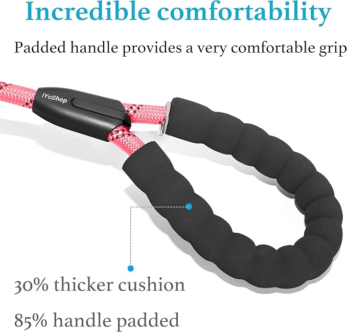 Double Dog Leash, 360° Swivel, No Tangle, Large, Baby Pink | Dual Leash for Two Dogs, Split Leash, Shock-Absorbing Bungee, Padded Handle, Heavy-Duty Rope - Image 4