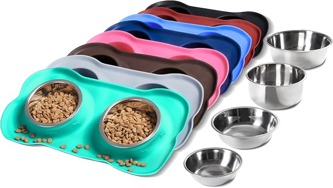 Hubulk Pet Dog Bowls 2 Stainless Steel Dog Bowl with No Spill Non-Skid Silicone Mat + Pet Food Scoop Water and Food Feeder Bowls for Feeding Small Medium Large Dogs Cats Puppies (Small, Mint Green) by Hubulk