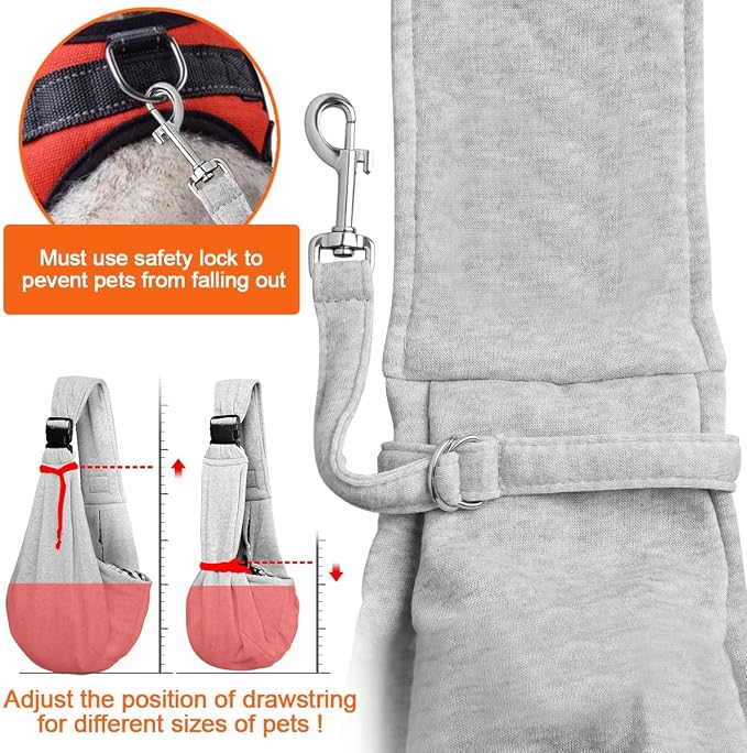 Tomkas Dog Cat Carrier Sling Zip Pocket & Adjustable Strap(M,Gray) - Image 6