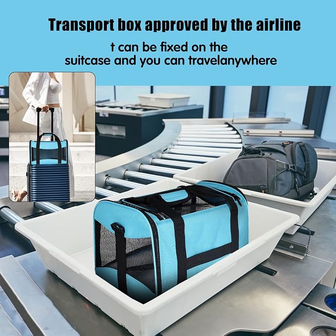 Cat Carrying Case - Pet Carrier Airline Approved, Protable and Breathable Pet Travel Carrier Removable Fleece Pad, Collapsible Cat Carrier Dog Carrier for Medium Cats Small Cats Dogs(Medium, Blue) - Image 6