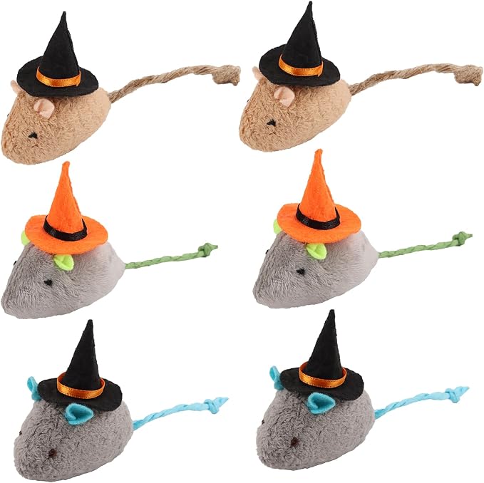 FOIMAS Halloween Catnip Toys,Witch Mouse Catnip Toy Chew Bite Plush Mice Toy for Cat Interactive, Pack of 6 by FOIMASLLC
