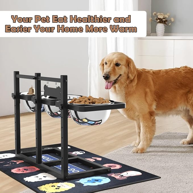 Elevated Dog Bowls for Large Dogs, 6 Height Adjustable Raised Stand with Mat, Slow Feeding Bowl and Three 1700ML Bowls, for Large Breed and Multi-Pet Households - Image 7