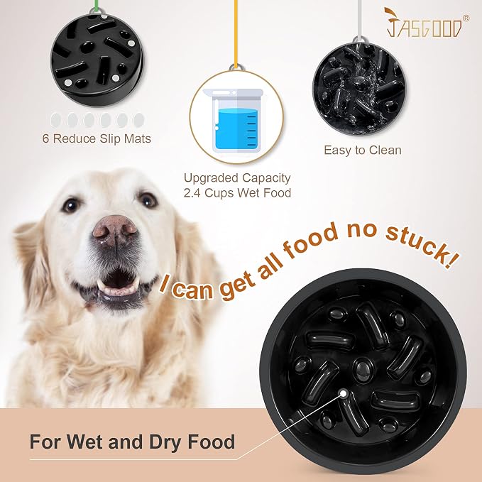 JASGOOD Dog Feeder Slow Eating Pet Bowl for Raised Pet Feeders Preventing Choking Food Water Bowl Elevated Diners Replacement Bowl (Black,Fit Opening 7.5"-8") (Pack of 2) - Image 4