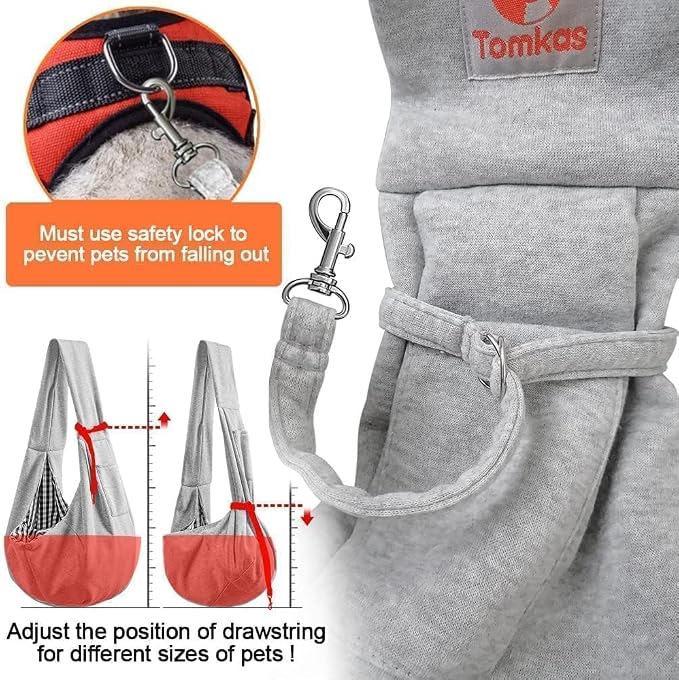 Tomkas Dog Cat Carrier Sling Classic Pocket & Classic Strap(M,Grey) - Image 6
