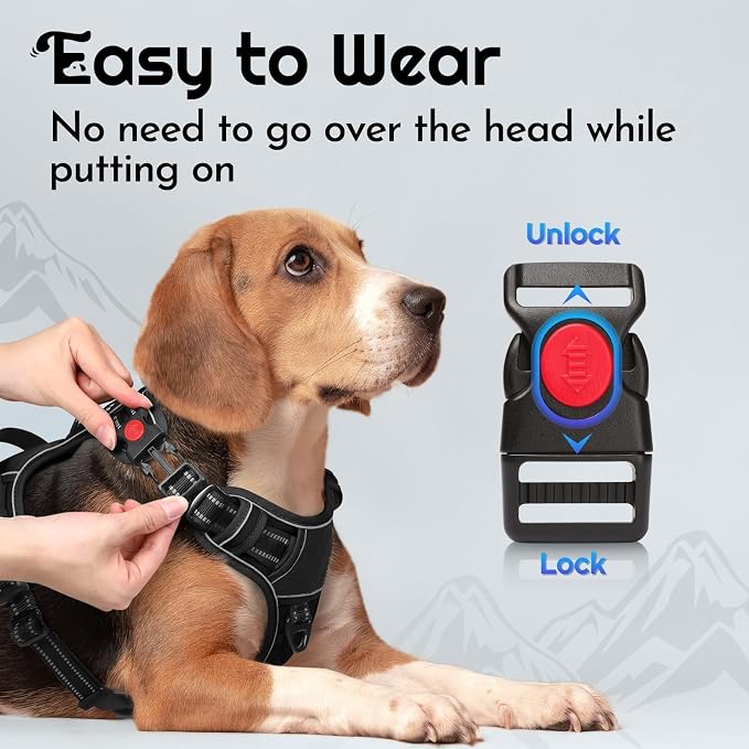Eagloo Dog Harness No Pull for Large Dogs, Easy On & Off with 3 Buckles | No Choke with Front Clip, Adjustable Fit, MOLLE System, Reflective Vest, Easy Control for Walking, Black, Large - Image 2