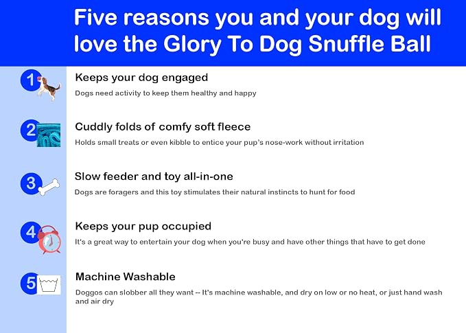 Glory To Dog Puppy/Small Breed Snuffle Dog Puzzle Ball Toy Blue Extra Small | Interactive fleece snuffleball hides treats at variable depths. Puzzle engages smell & foraging. Machine washable 2.5" - Image 3