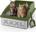 AIPERRO Stainless Steel Litter Box Extra Large for Big Cats and Multi-Cats | Jumbo Extra Large Metal Cat Box High Sided with Lid | Anti-Urine Leakage, Non-Stick & Easy to Clean | Include Litter Scoop by AIPERRO