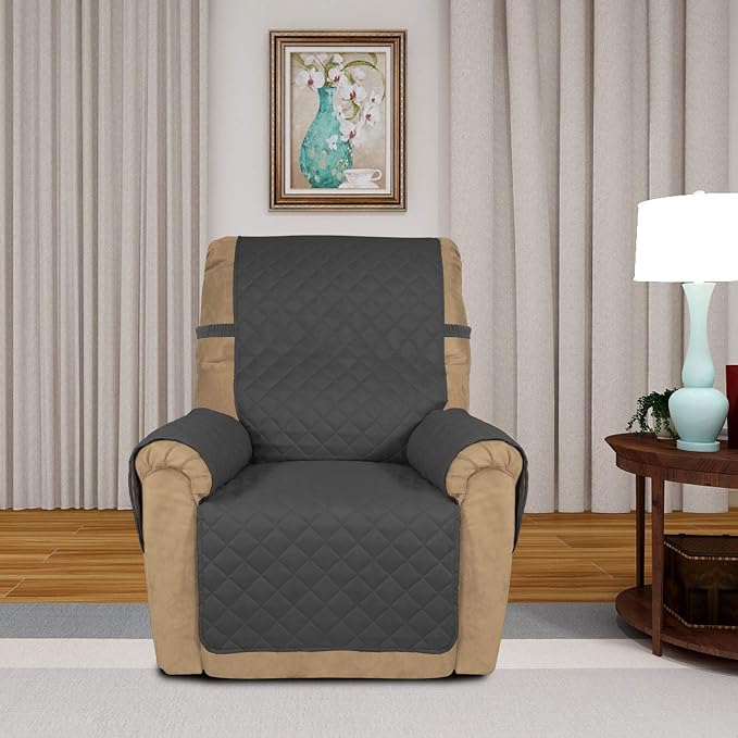 PureFit Reversible Recliner Chair Covers Couch Covers for Dogs, 19 in | Dark Gray/Beige, Water Resistant Couch Protector, Washable Pet Couch Cover with Non Slip and Elastic Straps For Kids - Image 2