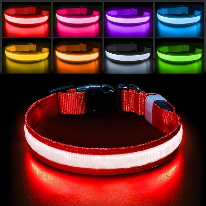 PcEoTllar Light up Dog Collar, Safe for Night Walking, Adjustable, Red, S | Colorful RGB Light, Waterproof, For Small Medium and Large Dogs, Durable Material, USB to Charge by PcEoTllarPetSupplies