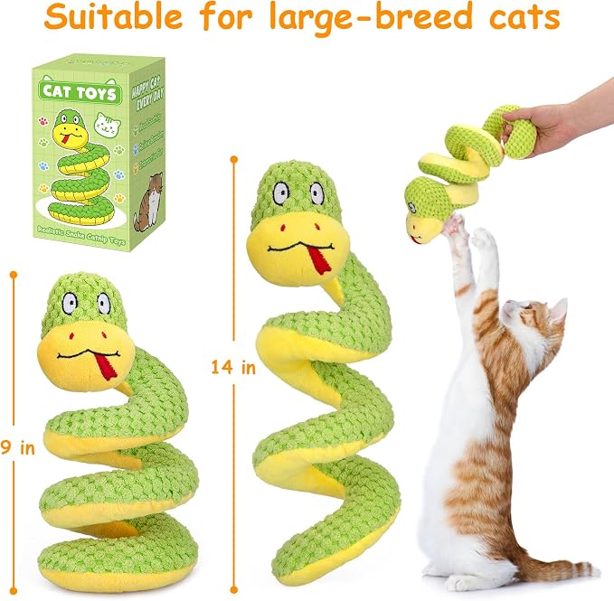 Retro Shaw 14"Snake Cat Toys Catnip Interactive Toy for Indoor Cats Kittens | Crinkle Sound Teething Chew Cleaning Cat Nip Kitty Kicker Soft Stuffed Plush Boredom Relief Spring-Loaded Bite-Resistant - Image 2
