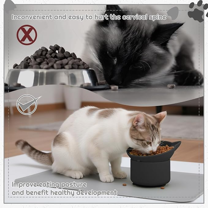 2 Pack Slow Feeder Cat Bowls Silicone Tilted Raised Pet Bowl | Non Slip Base for Digestion Anti Vomit - Image 3