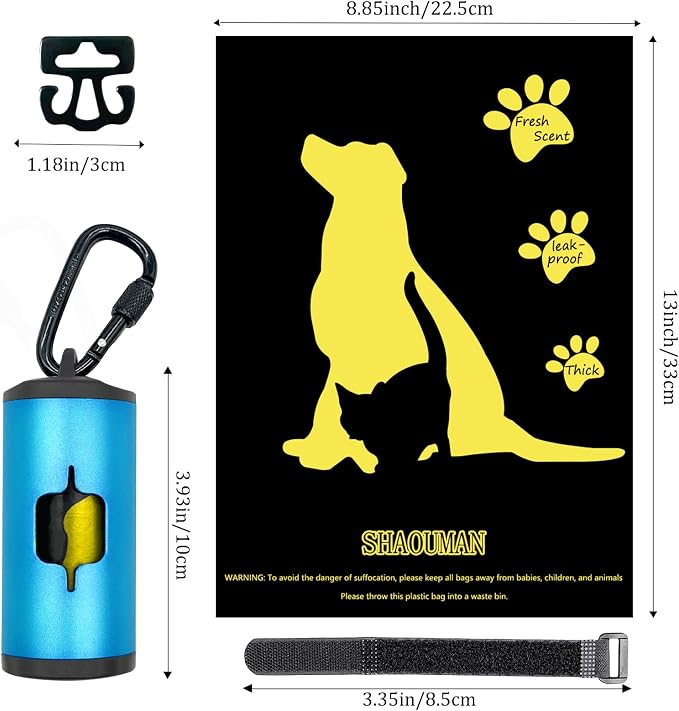 Metal Dog Poop Bag Holder 2-Pack w/Leash Clip|Durable Scratch-Resistant Aluminum|30 Bags+6 Accessories（Blue） - Image 4
